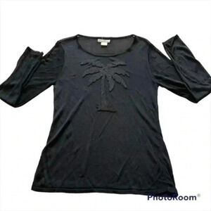 TOMMY BAHAMA BEADED PALM TREE SHEER MESH TOP LONG SLEEVE SIZE M.
